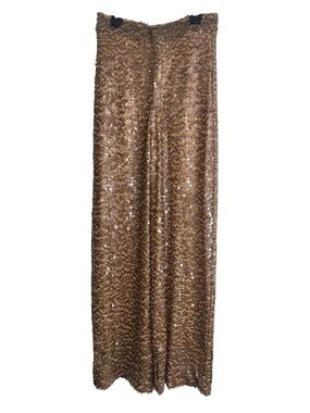 Zara Camel Tan All Over Sequin Size XS Wide Leg Pants